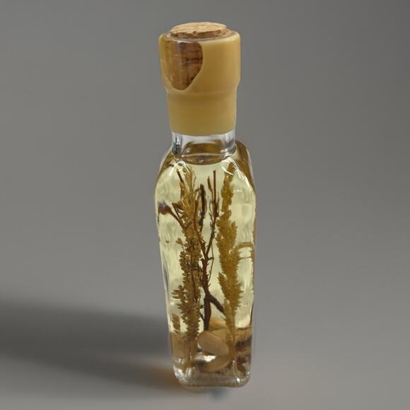 Vintage Handmade Rosemary Herbs Almonds Art Botanical Oil Glass Bottle - Picture 3 of 6